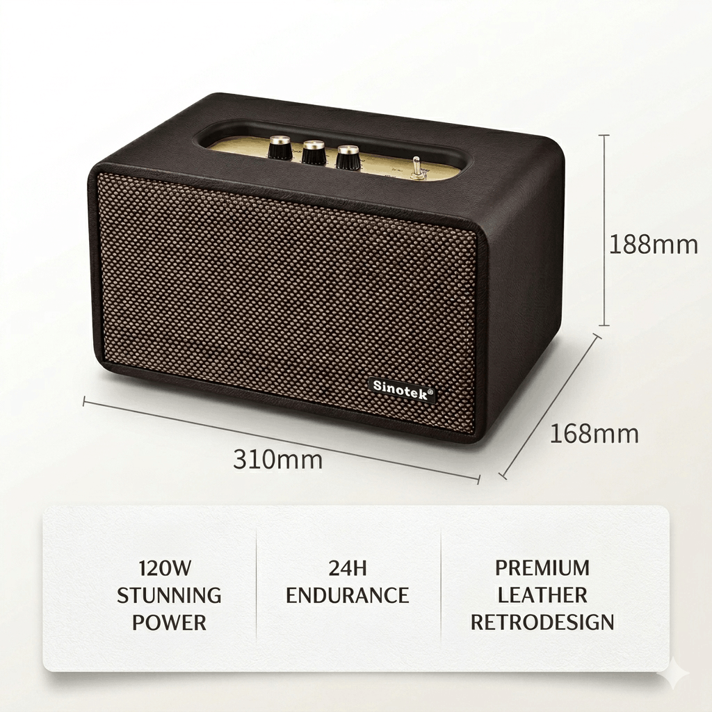 120W Hi-Fi Bluetooth Speaker - Premium Leather, Deep Bass, 360° Sound, 18H Playtime & Karaoke/Instrument for Immersive Home Listening, Lively Karaoke Nights, Music Practice