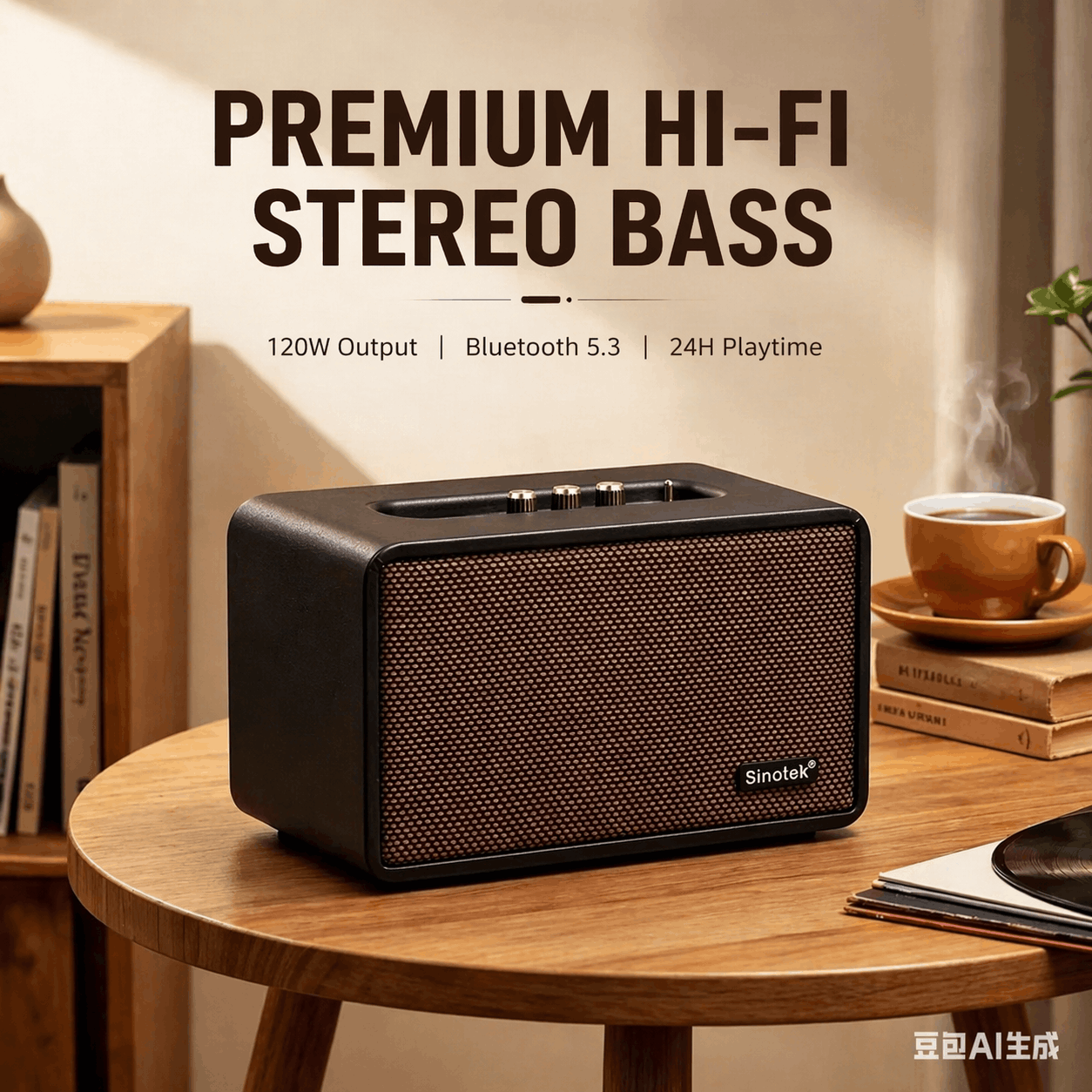 120W Hi-Fi Bluetooth Speaker - Premium Leather, Deep Bass, 360° Sound, 18H Playtime & Karaoke/Instrument for Immersive Home Listening, Lively Karaoke Nights, Music Practice