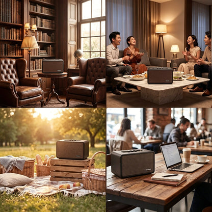 120W Hi-Fi Bluetooth Speaker - Premium Leather, Deep Bass, 360° Sound, 18H Playtime & Karaoke/Instrument for Immersive Home Listening, Lively Karaoke Nights, Music Practice