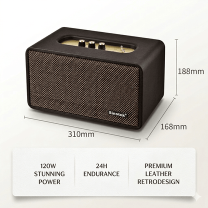 120W Hi-Fi Bluetooth Speaker - Premium Leather, Deep Bass, 360° Sound, 18H Playtime & Karaoke/Instrument for Immersive Home Listening, Lively Karaoke Nights, Music Practice