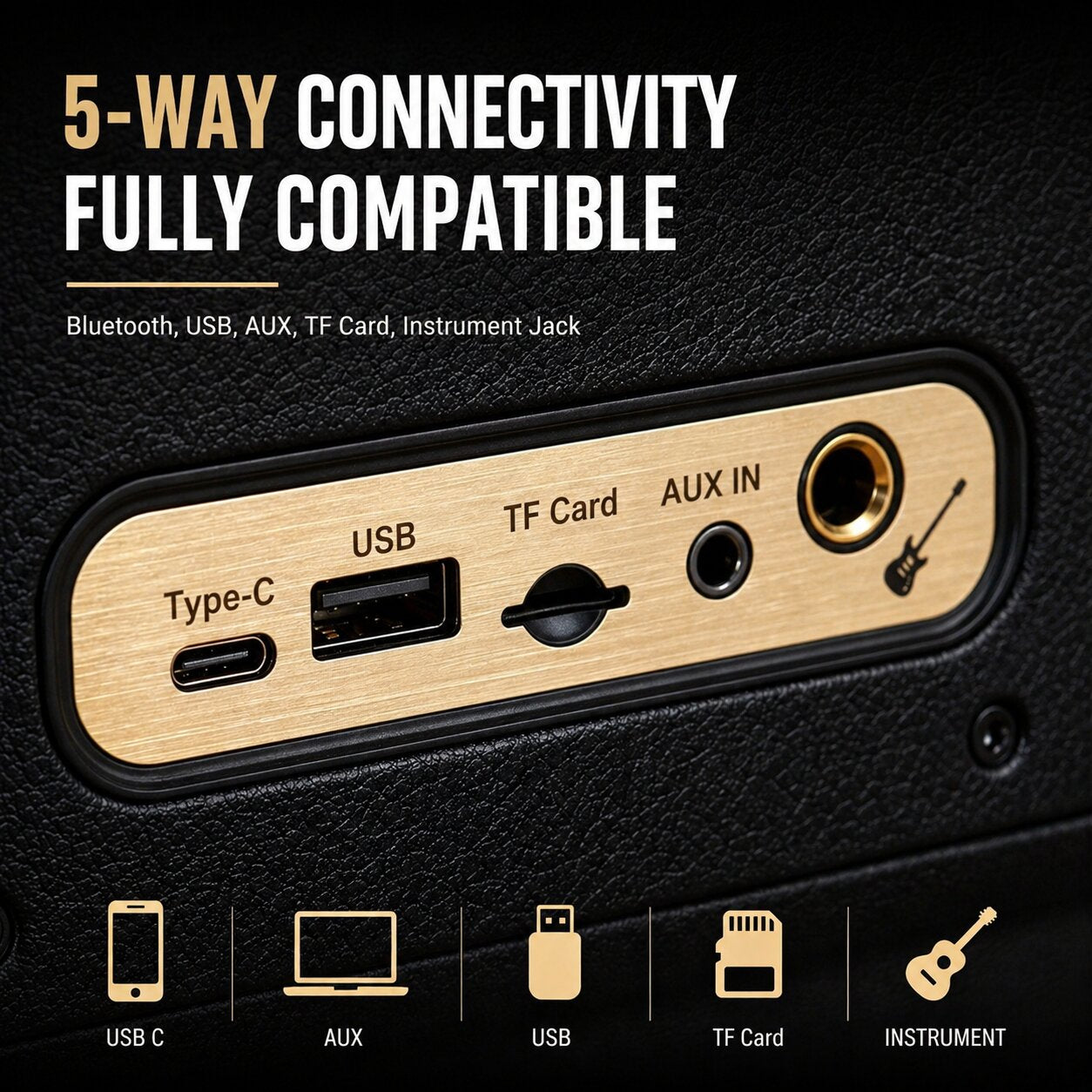 120W Hi-Fi Bluetooth Speaker - Premium Leather, Deep Bass, 360° Sound, 18H Playtime & Karaoke/Instrument for Immersive Home Listening, Lively Karaoke Nights, Music Practice