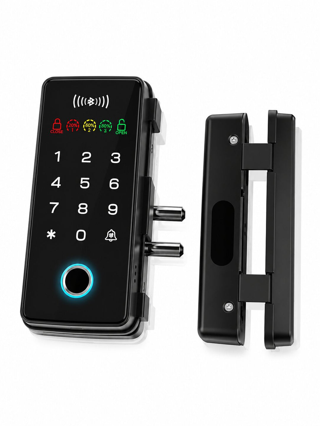 Smart Fingerprint Glass Door Lock for Offices &amp; Stores | No-Drill Installation, PIN (Anti-Peeping PIN), RFID, Access Control with Bluetooth App &amp; Remote Unlock, Auto-Lock &amp; Passage Mode