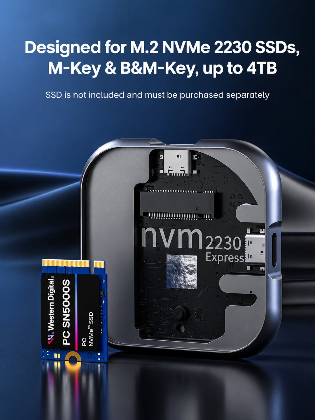 M.2 NVMe 2230 Magnetic SSD Enclosure - 10Gbps High-Speed Transfer, PD 100W Charging, ProRes 4K/60fps External Recording for iPhone 17/18, iPad, Android Phone, Laptop &amp; Steam Deck