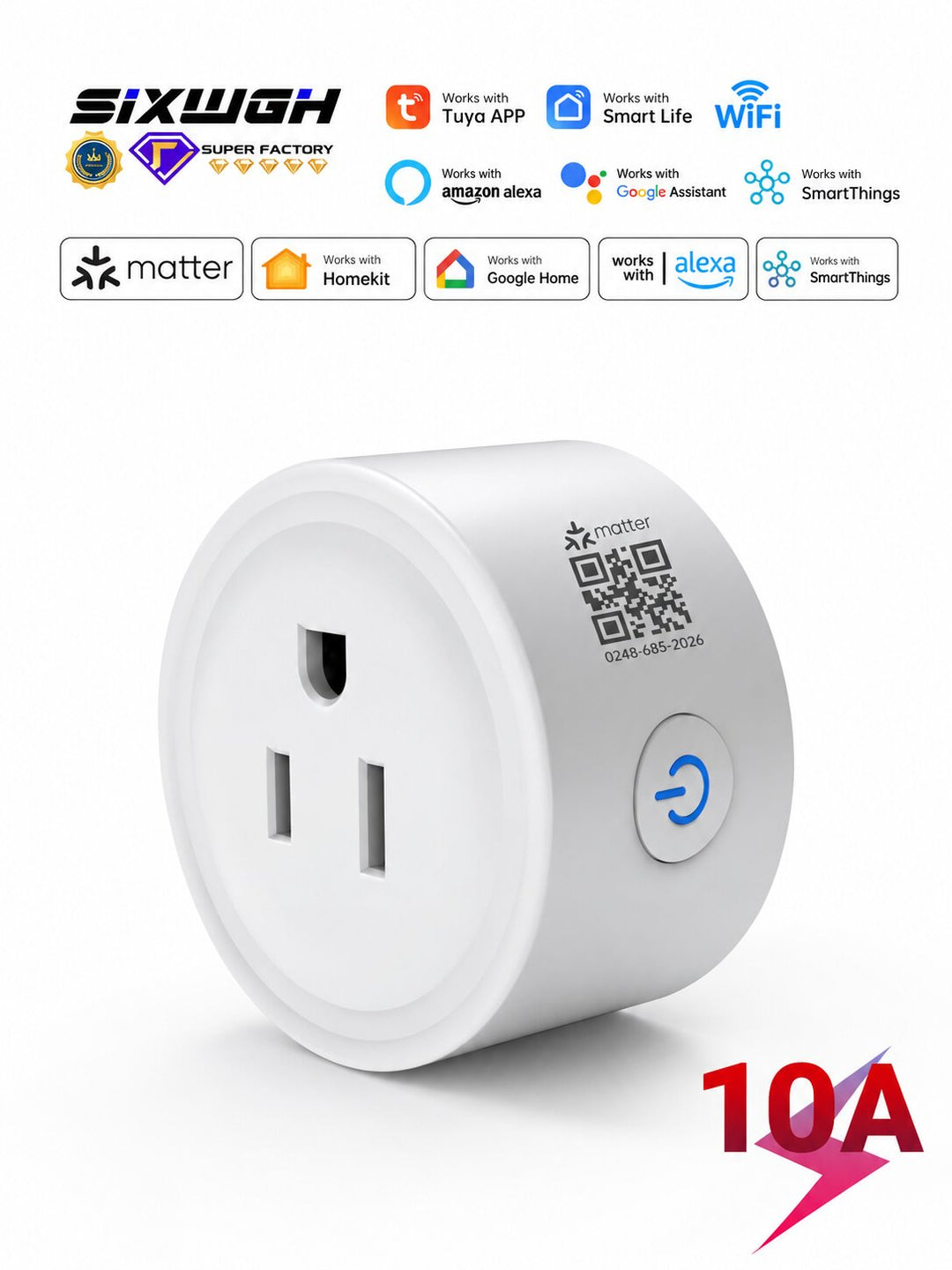 GX-SP13 Matter Wi-Fi Smart Plug for US Outlets | Cross-Platform Smart Control, Alexa Zero-Touch Setup | Turn Ordinary Appliances Smart with Voice, Remote &amp; Scheduled Control