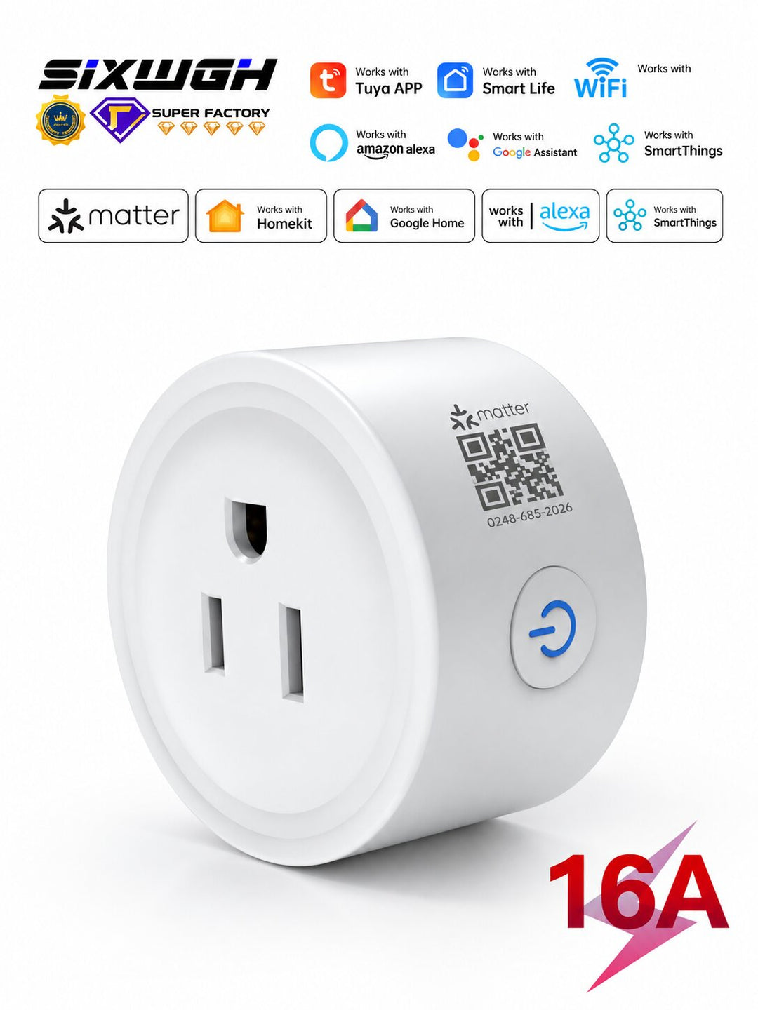 GX-SP13 Matter Wi-Fi Smart Plug for US Outlets | Cross-Platform Smart Control, Alexa Zero-Touch Setup | Turn Ordinary Appliances Smart with Voice, Remote &amp; Scheduled Control