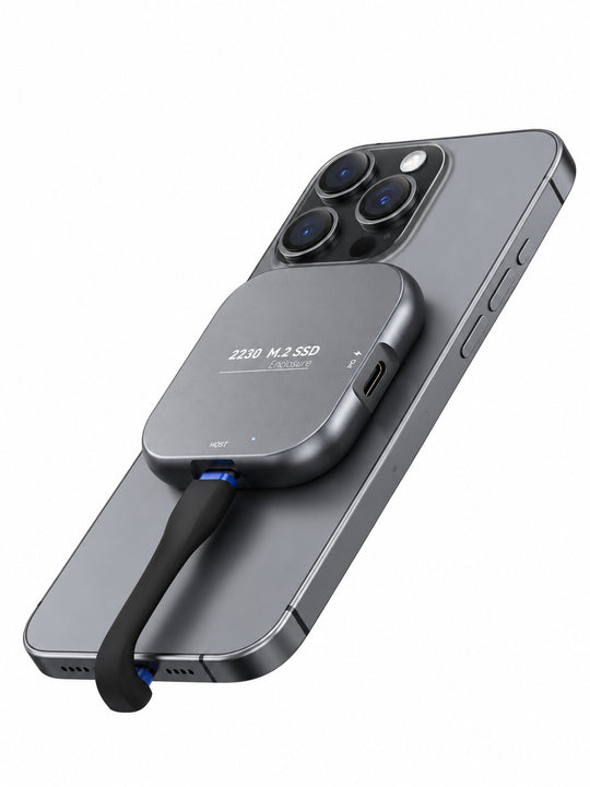 M.2 NVMe 2230 Magnetic SSD Enclosure - 10Gbps High-Speed Transfer, PD 100W Charging, ProRes 4K/60fps External Recording for iPhone 17/18, iPad, Android Phone, Laptop &amp; Steam Deck
