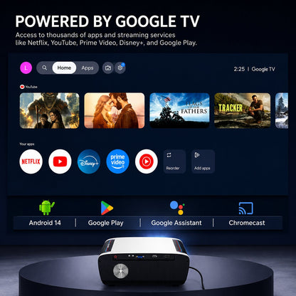 GX-SP03 Google TV (GTV) Smart Cinema Projector – Native 1080P, Google TV Certified, 1550 ANSI Lumens, Dolby Atmos & AI Auto Focus for Movies, Gaming, Concerts, and Karaoke Nights