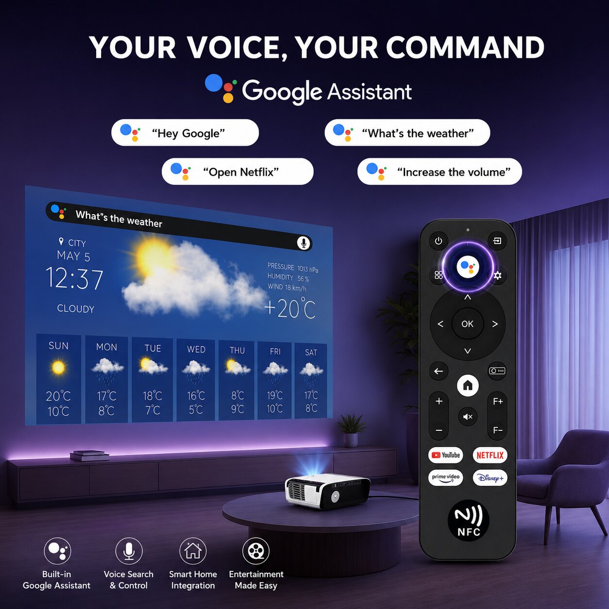 GX-SP03 Google TV (GTV) Smart Cinema Projector – Native 1080P, Google TV Certified, 1550 ANSI Lumens, Dolby Atmos & AI Auto Focus for Movies, Gaming, Concerts, and Karaoke Nights