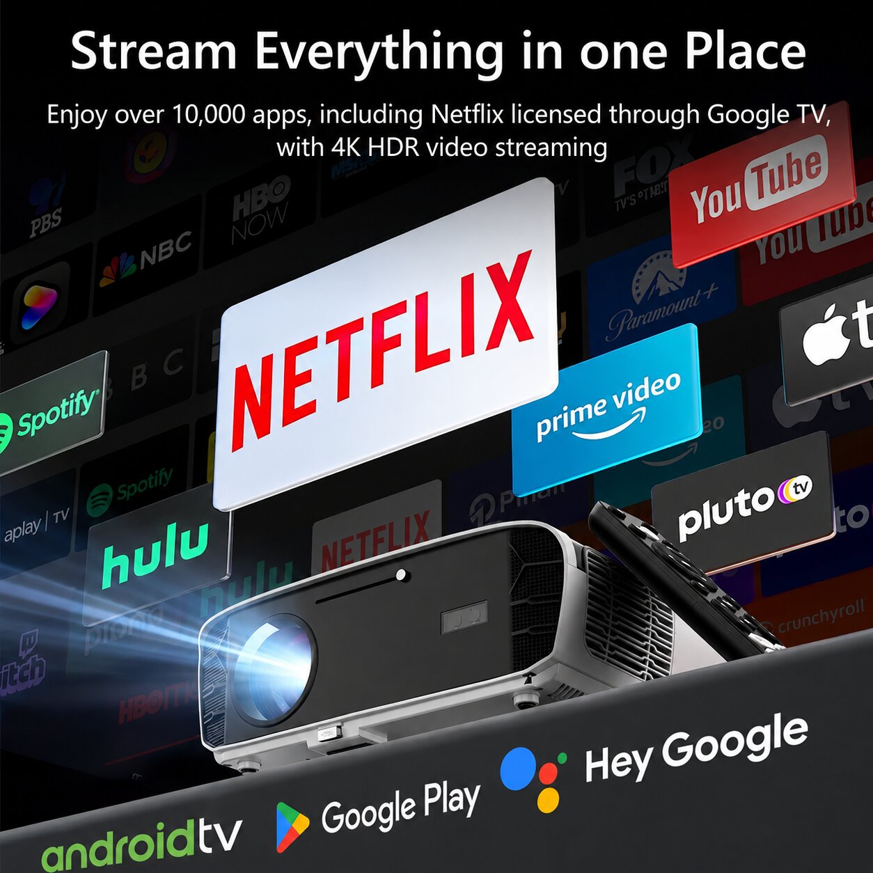 GX-SP03 Google TV (GTV) Smart Cinema Projector – Native 1080P, Google TV Certified, 1550 ANSI Lumens, Dolby Atmos & AI Auto Focus for Movies, Gaming, Concerts, and Karaoke Nights