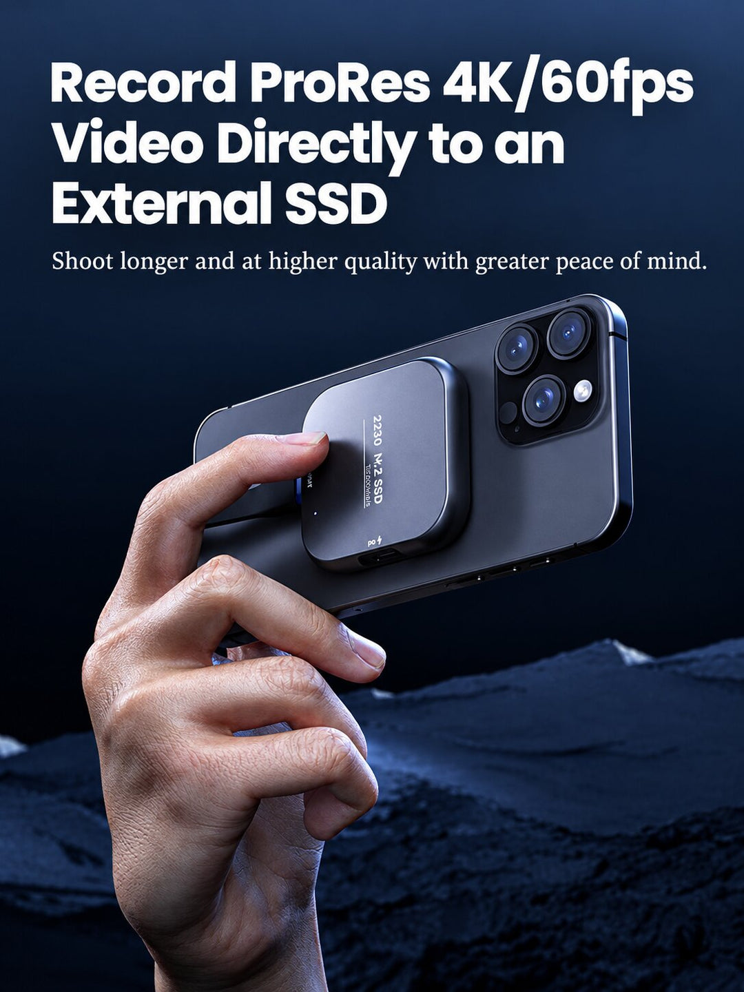 M.2 NVMe 2230 Magnetic SSD Enclosure - 10Gbps High-Speed Transfer, PD 100W Charging, ProRes 4K/60fps External Recording for iPhone 17/18, iPad, Android Phone, Laptop &amp; Steam Deck