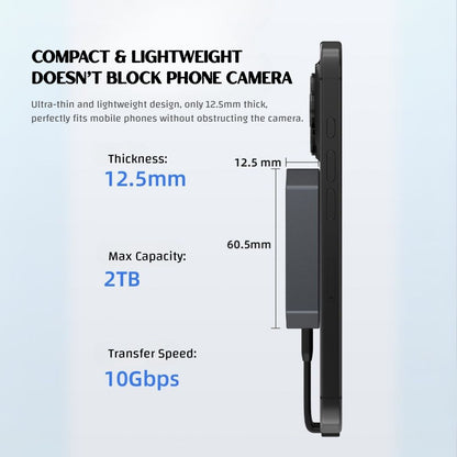 Magnetic M.2 SSD Enclosure / External SSD Case for iPhone & Android - 10Gbps USB 3.2 Gen 2 High-Speed Storage with Heat Dissipation & Drop Protection