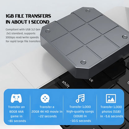 Magnetic M.2 SSD Enclosure / External SSD Case for iPhone & Android - 10Gbps USB 3.2 Gen 2 High-Speed Storage with Heat Dissipation & Drop Protection