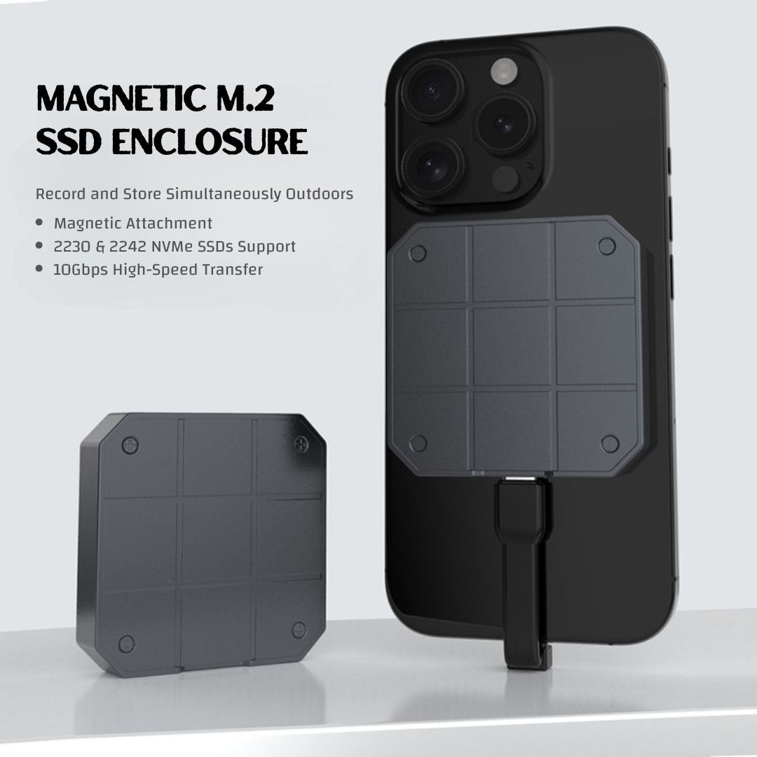 Magnetic M.2 SSD Enclosure / External SSD Case for iPhone & Android - 10Gbps USB 3.2 Gen 2 High-Speed Storage with Heat Dissipation & Drop Protection