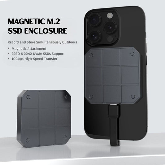 Magnetic M.2 SSD Enclosure / External SSD Case for iPhone & Android - 10Gbps USB 3.2 Gen 2 High-Speed Storage with Heat Dissipation & Drop Protection