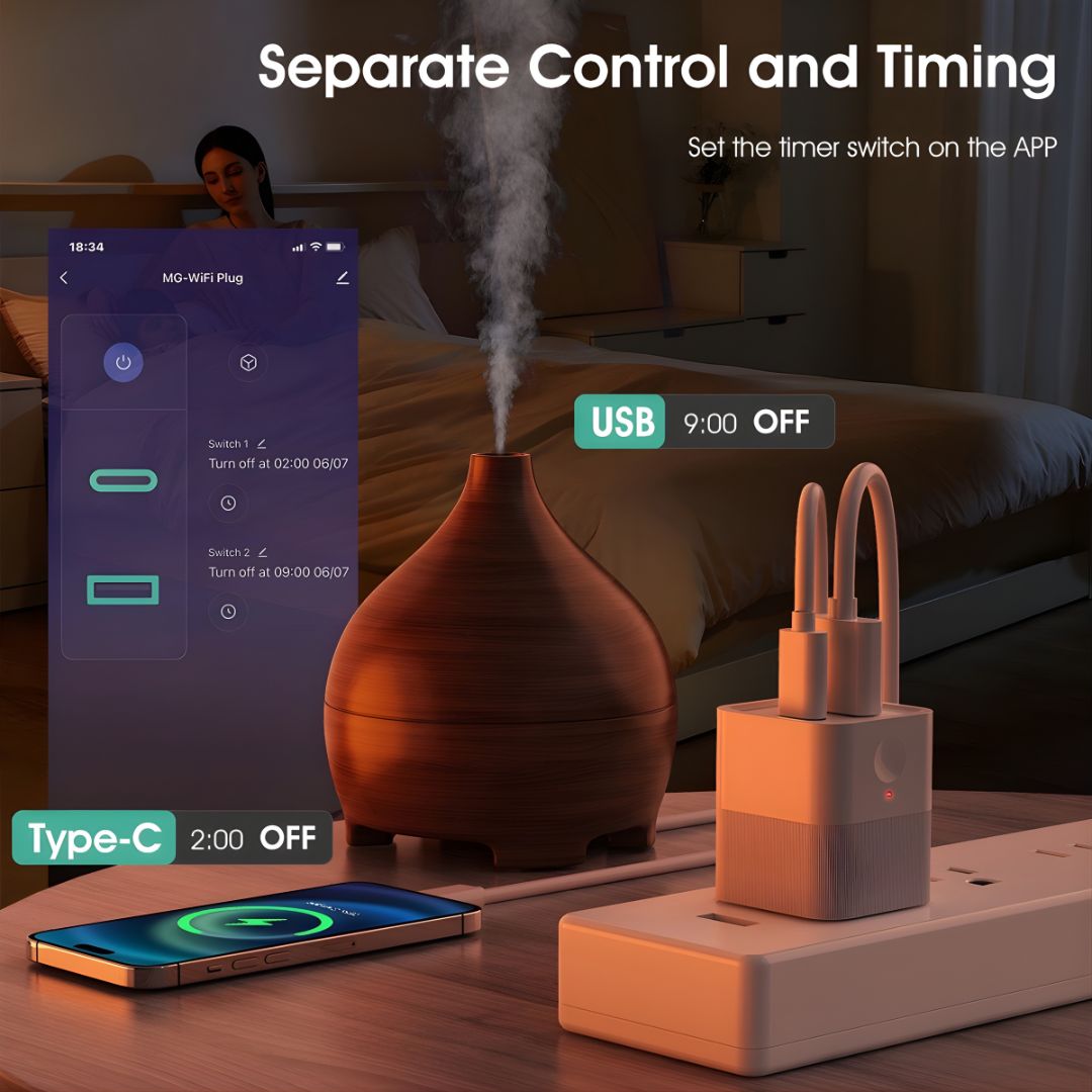 Tuya Smart USB Adapter Switch – Control Micro-USB / USB-C Powered Device Like Lamps, Chargers, or Fans via Mobile APP, Amazon Alexa, Google Home | WiFi & Zigbee Mini Power Controller