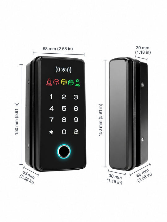 Smart Fingerprint Glass Door Lock for Offices &amp; Stores | No-Drill Installation, PIN (Anti-Peeping PIN), RFID, Access Control with Bluetooth App &amp; Remote Unlock, Auto-Lock &amp; Passage Mode