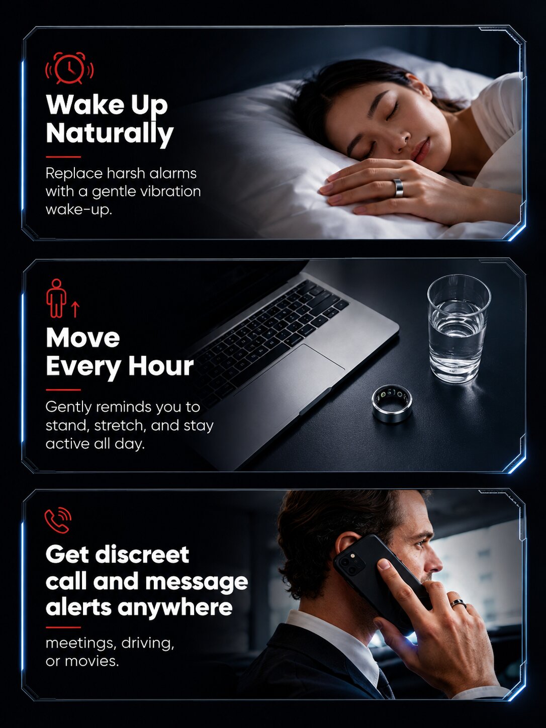 GX-SR22 Silent Vibration Smart Ring with Hands-Free Gesture Control, 24/7 Health Tracking, Stress Insights, Sleep Monitor, Daily Activity Tracking, and More for Work, Sleep, Fitness & Travel
