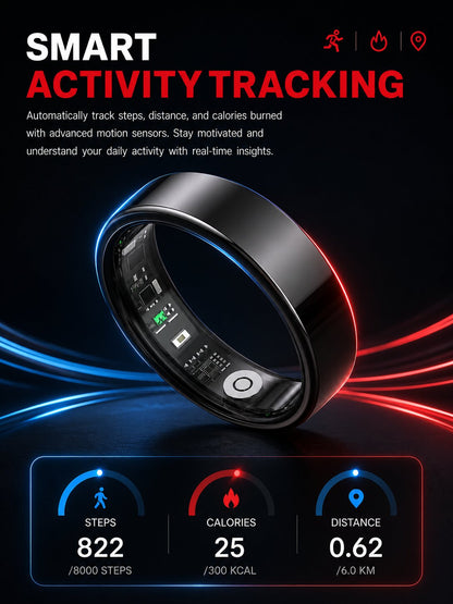 GX-SR22 Silent Vibration Smart Ring with Hands-Free Gesture Control, 24/7 Health Tracking, Stress Insights, Sleep Monitor, Daily Activity Tracking, and More for Work, Sleep, Fitness & Travel