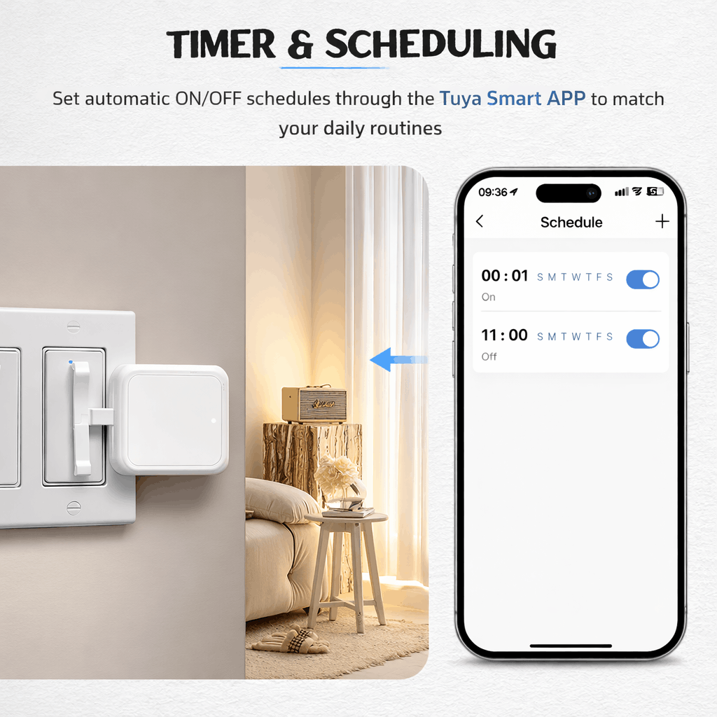 Tuya Bluetooth Fingerbot for Rocker Switch - Smart Button Pusher for ON/OFF Control, App & Voice Control, Timer Automation, Rechargeable Mini Switch Robot
